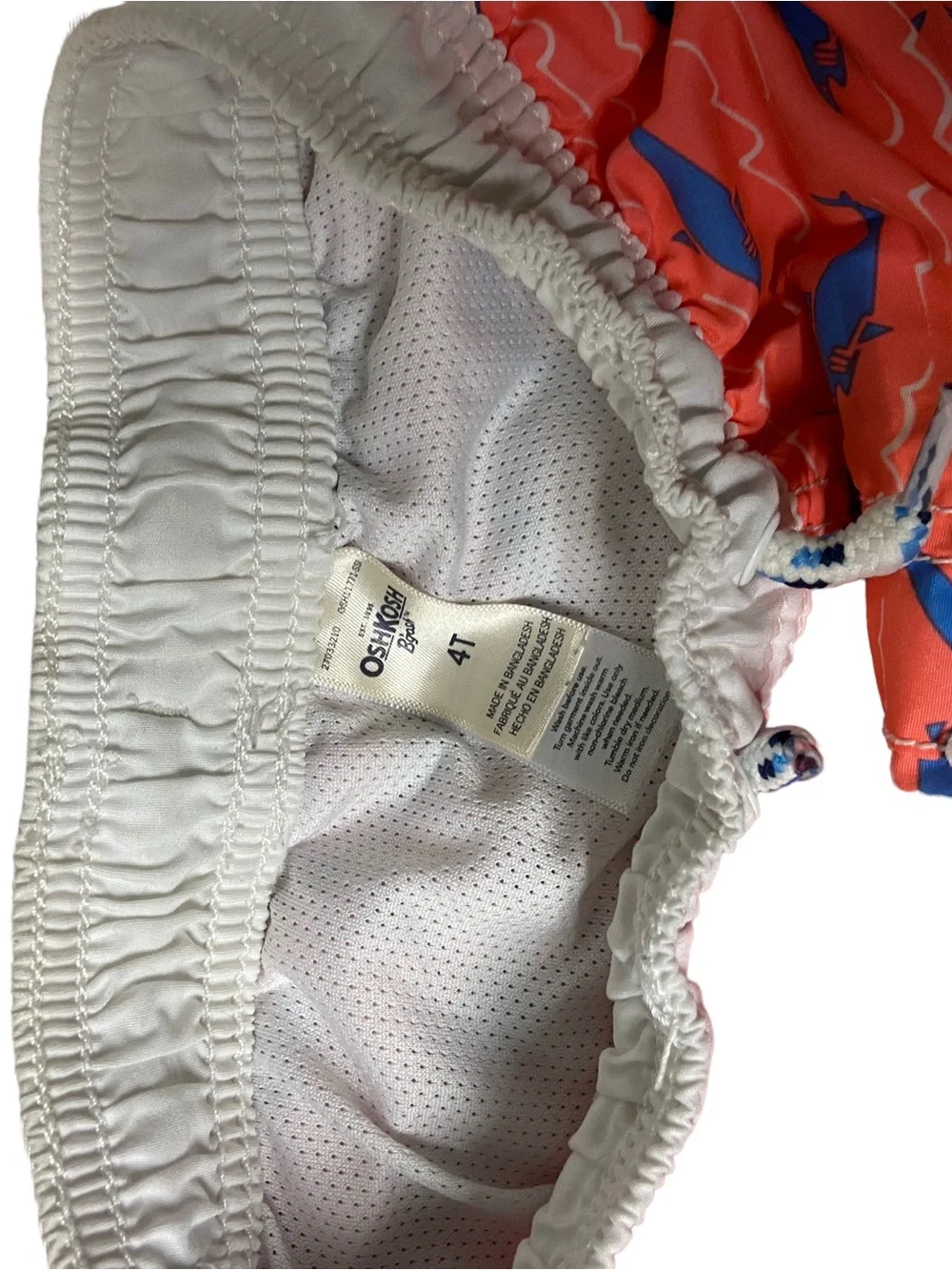 OshKosh B'gosh Coral Swim Trunks with Blue Shark Print